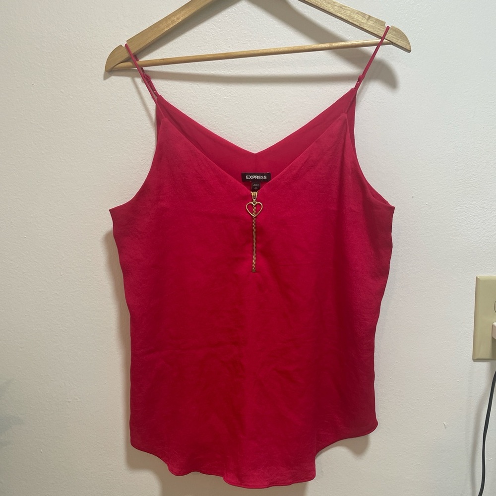 Express Vibrant Red Camisole Top w/ Heart Zipper Detail